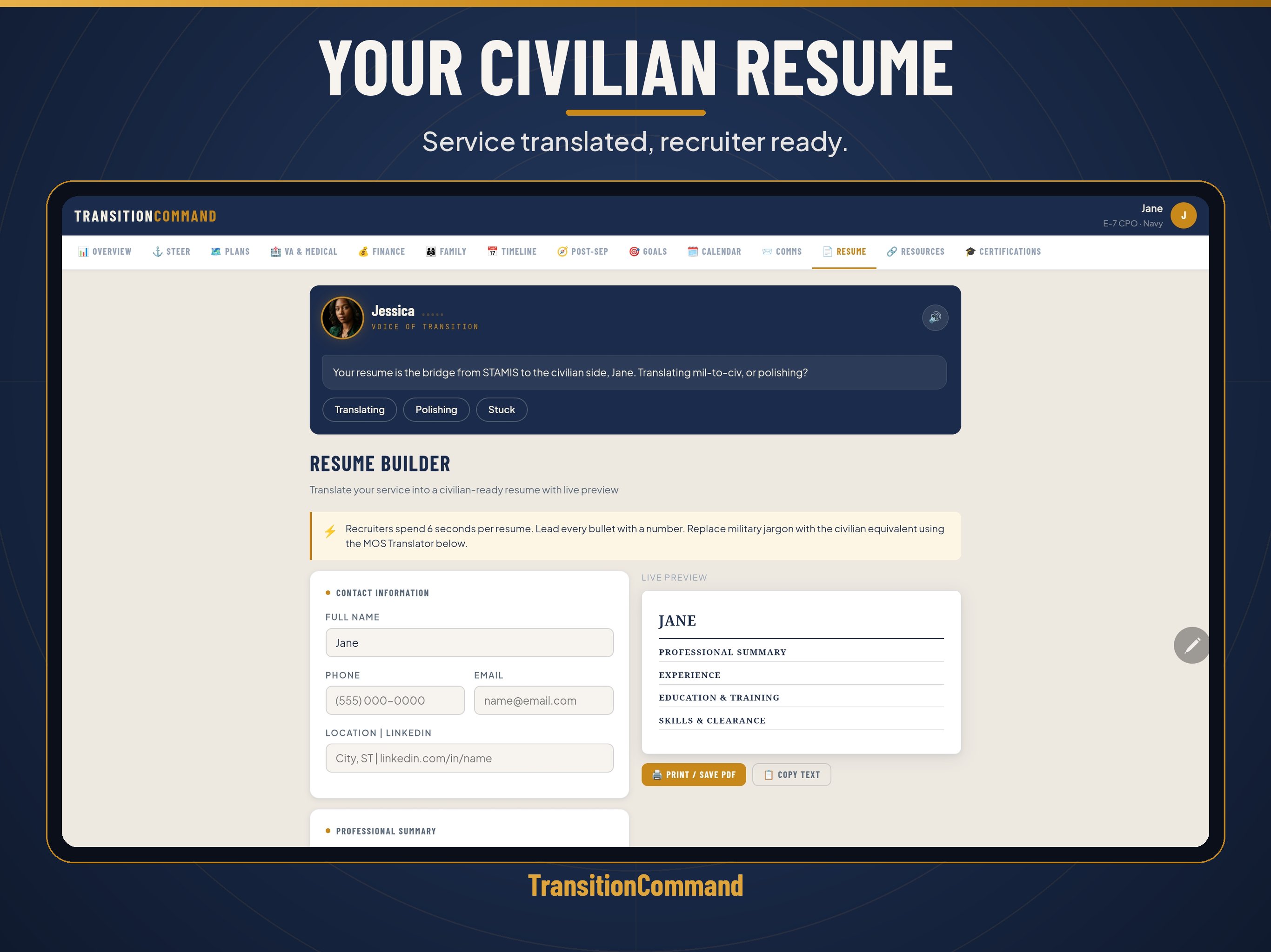 TransitionCommand Resume Builder