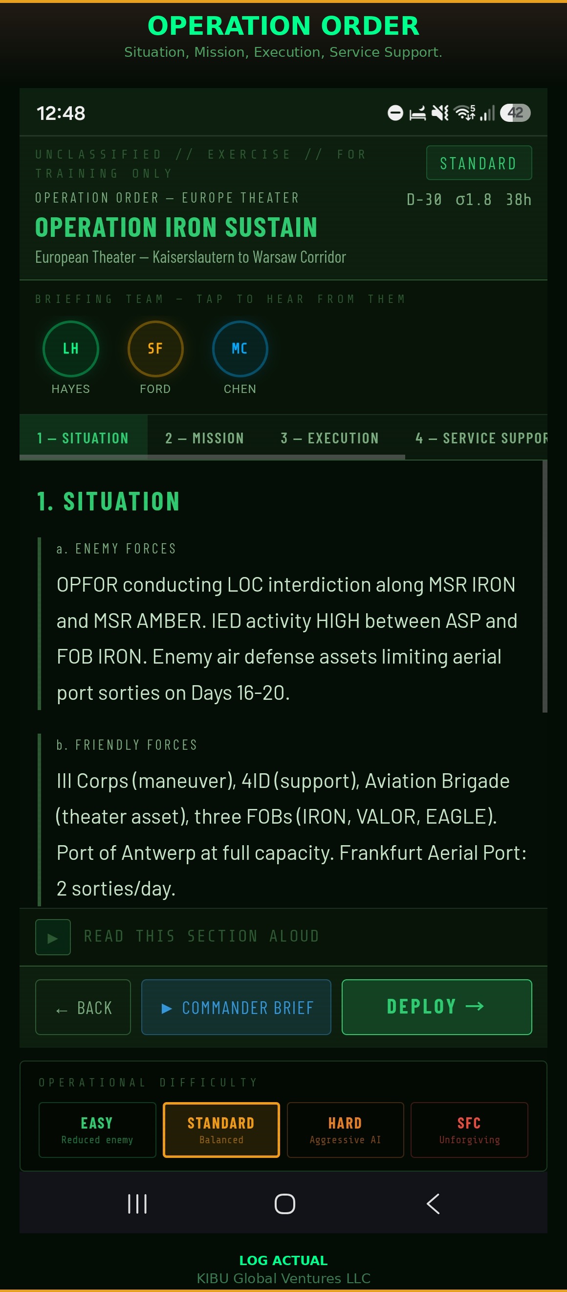 Log Actual - Operation Order
