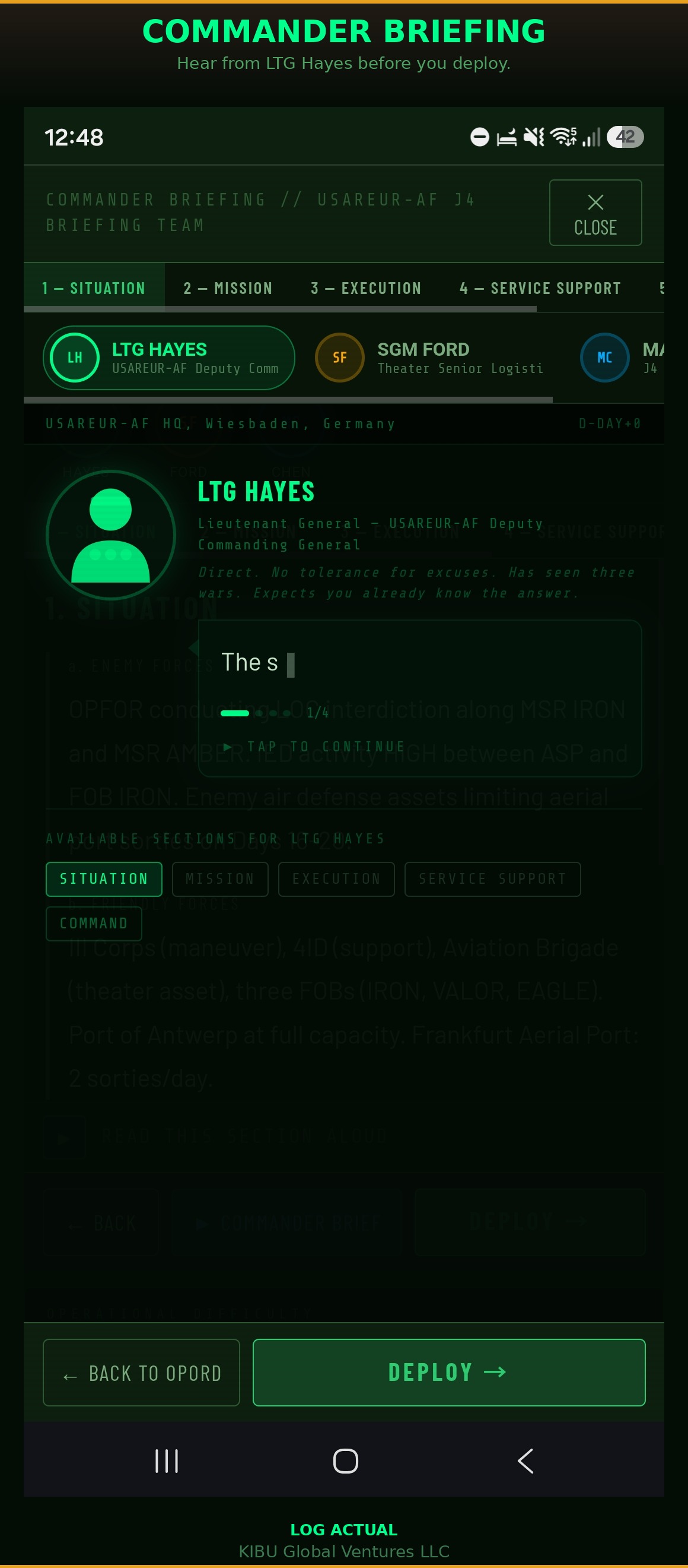 Log Actual - Commander Briefing